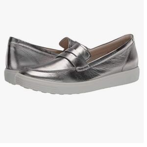 ECCO Women's Soft 7 Penny Loafer, Metallic Silver Size 8/8.5